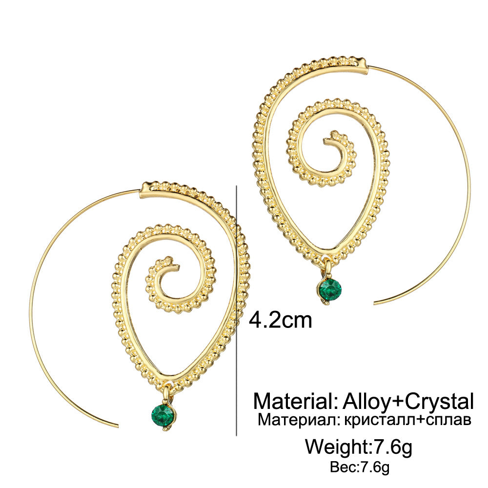 Exaggerated Vortex Gear Earrings Personality Turquoise Spiral Earrings Gold And Silver