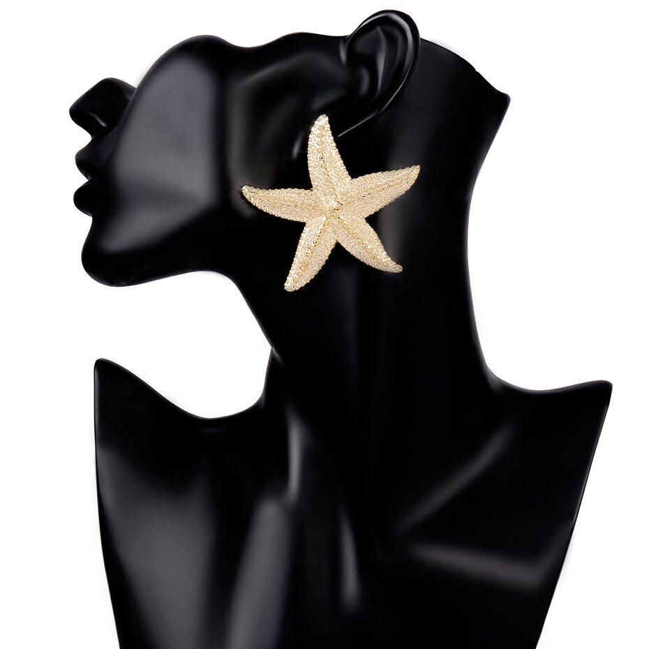 Simple Hemp Face Shanghai Style Exaggerated Earrings Female Personality Three-Dimensional Starfish Ethnic Style Earrings