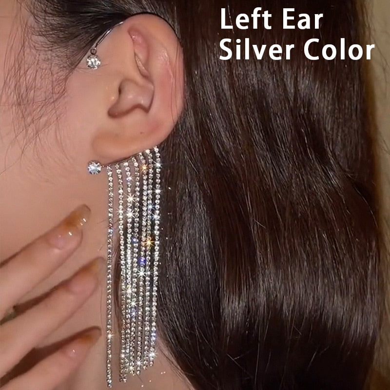 One Piece Korean Long Tassel Earrings Girls No Ear Piercing Full Pearl Big Clip Earrings For Women Gift Jewelry Ear Cuff