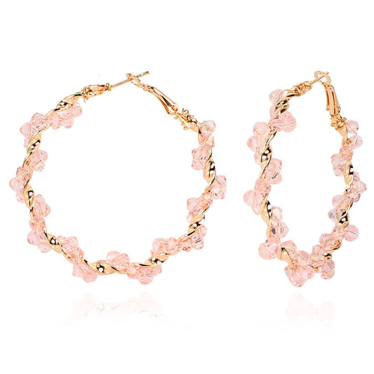 Braided Geometric Crystal Earrings Exaggerated Hoop Earrings Round Earrings