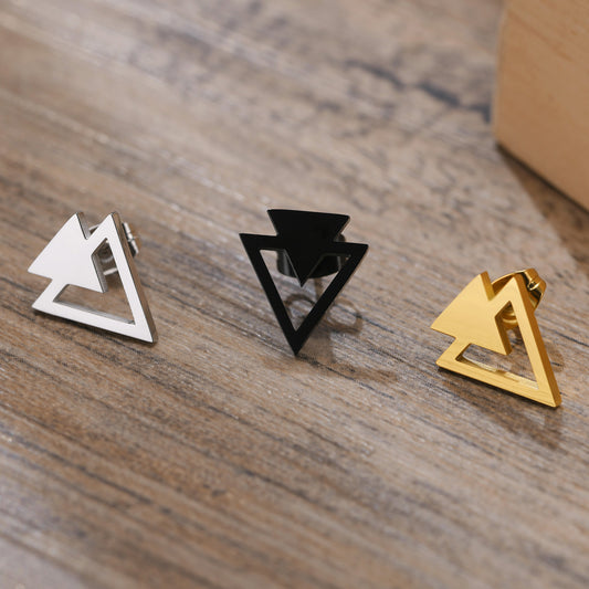 Triangle Stud Earrings Stainless Steel Black Gold Men's and Women's Earrings Geometric Accessories Single Jewelry