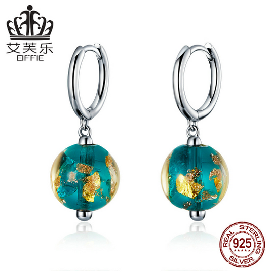 EIFFIE Fashion Fantasy Glass Earrings Sterling Silver S925 Earrings Glass Silver Earrings Hypoallergenic