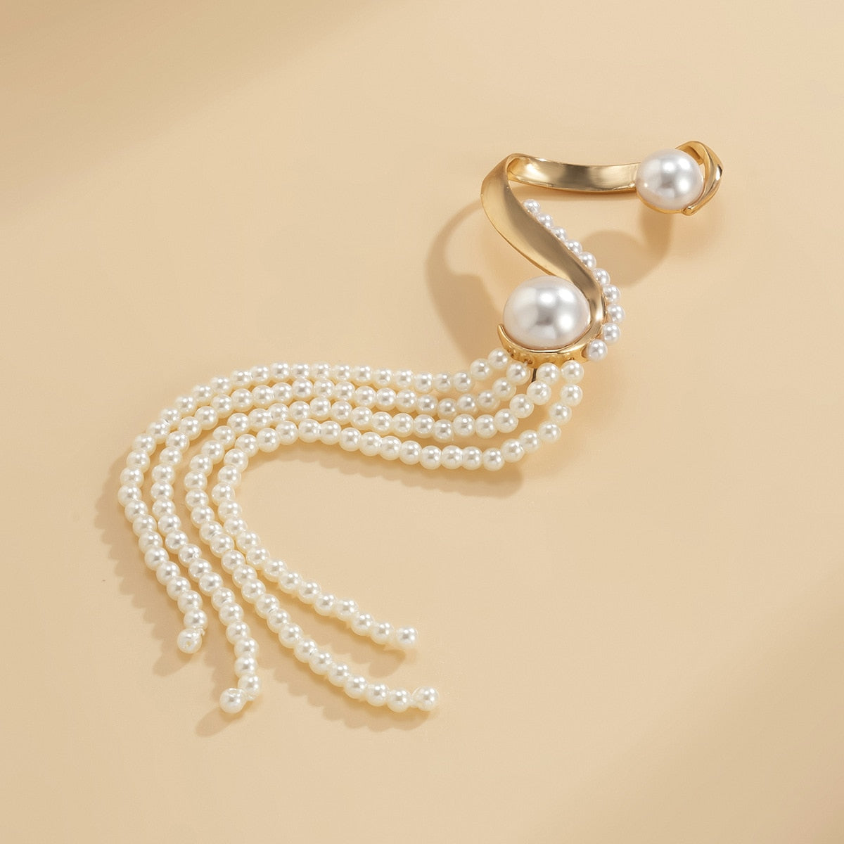 One Piece Korean Long Tassel Earrings Girls No Ear Piercing Full Pearl Big Clip Earrings For Women Gift Jewelry Ear Cuff