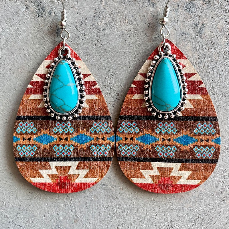Women's Earrings Turquoise Pendant Retro Ethnic Fashion Earrings Western Bohemia