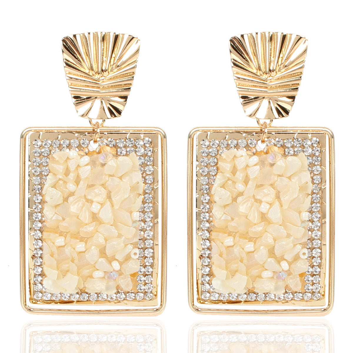 Vintage Square Gravel Earrings Bohemian Exaggerated Personality Drop Earrings