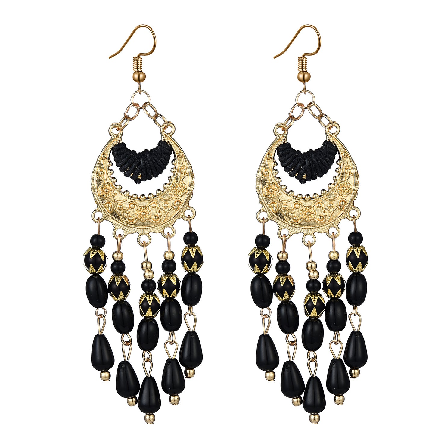 Bohemian Ethnic Earrings Long Vintage Tassel Bead Earrings Carved Earrings