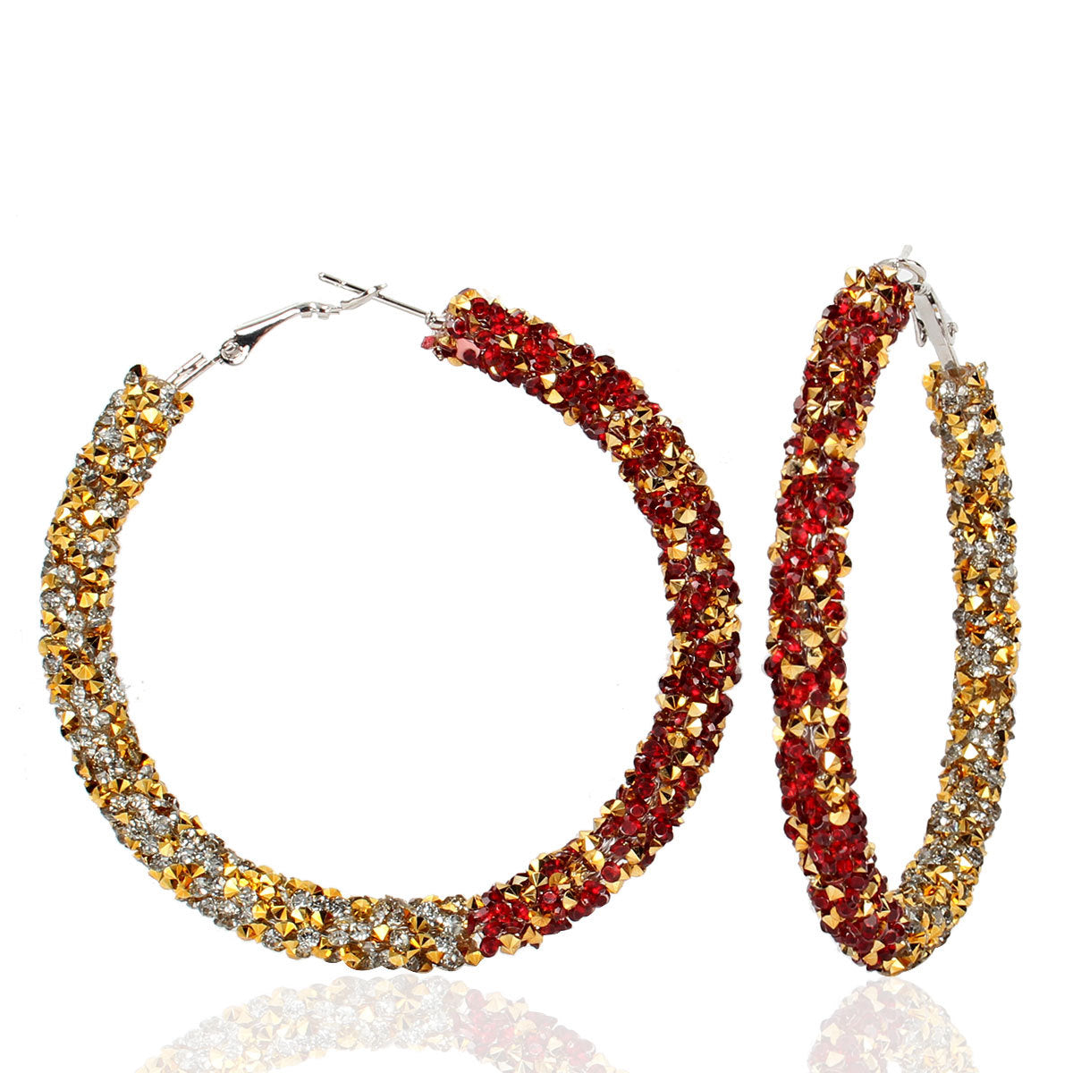 Korean Fashion Earrings Female Exaggerated Large Circle Micro Diamond Two Color Mix And Match Earrings Hoop Earrings