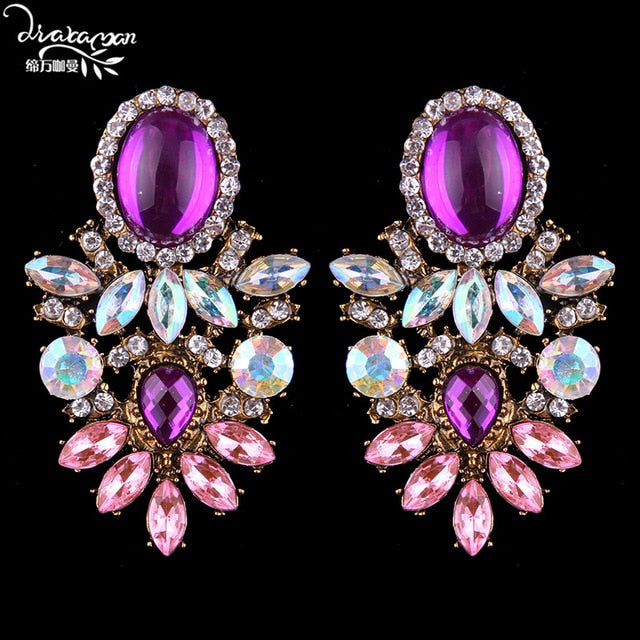 Dvacaman Brand Trendy Big Crystal Statement Earrings Wedding Drop Earrings Women Party Hanging Earrings Jewelry Wholesale