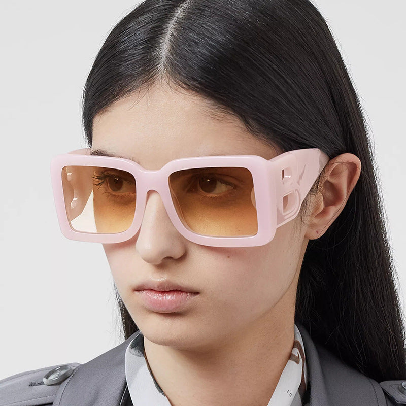 New Personality Modern Style Sunglasses Temples Hollow B-Shaped Sunglasses Women's Large Frame Square Glasses