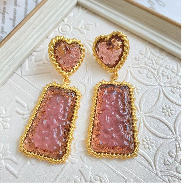 Ear studs macaron love rectangle