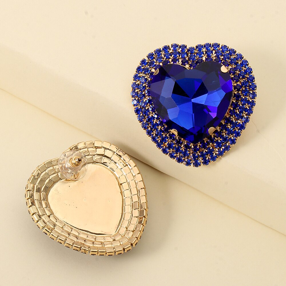 Baroque Full Stone Crystal Metal Multicolored Stud Earrings Heart Shape Wedding Earrings for Women Trend Pendant