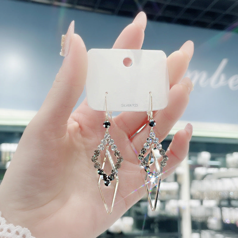 Fashion Retro Geometric Diamond Earrings Korean Personality Temperament Earrings Fashion Face Thin Earrings Women