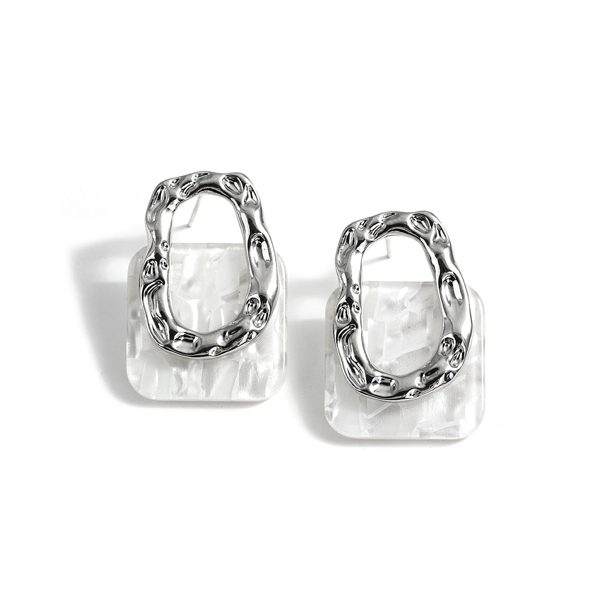 Acrylic Resin Geometric Square Hanging Stud  Earrings New Fashion Hollow Metal Trendy Earrings Jewelry Gift