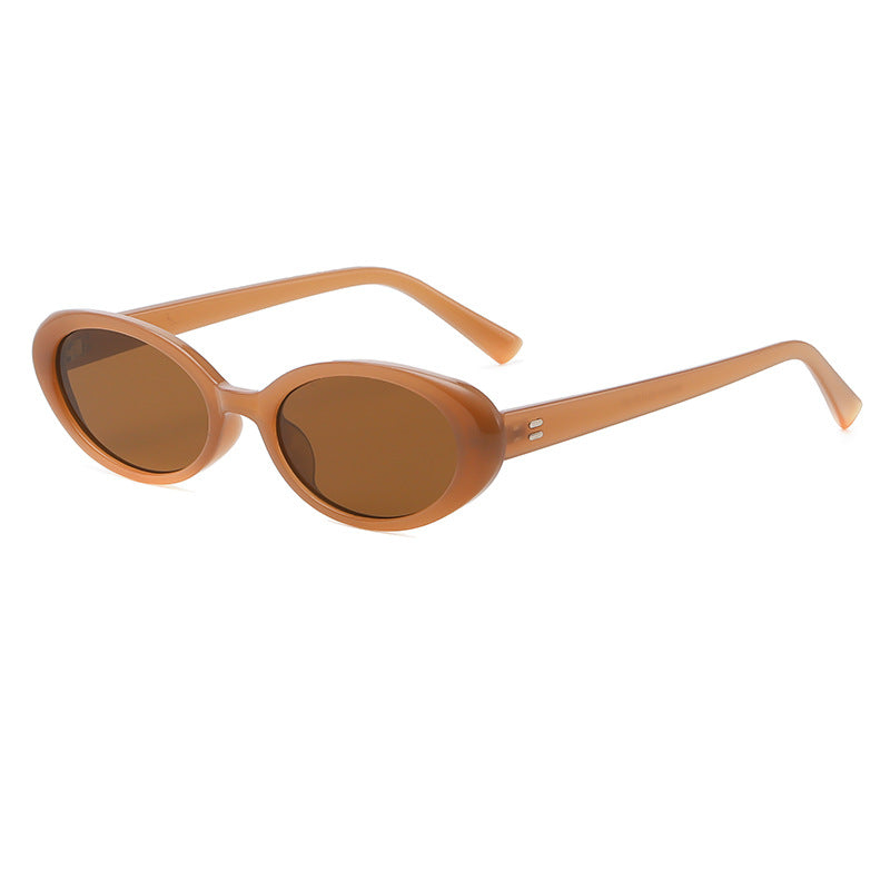 Fashion Oval Small Frame Rice Nail Sunglasses Female Dance Hip-Hop Sunglasses Street Shooting Ins Style Glasses