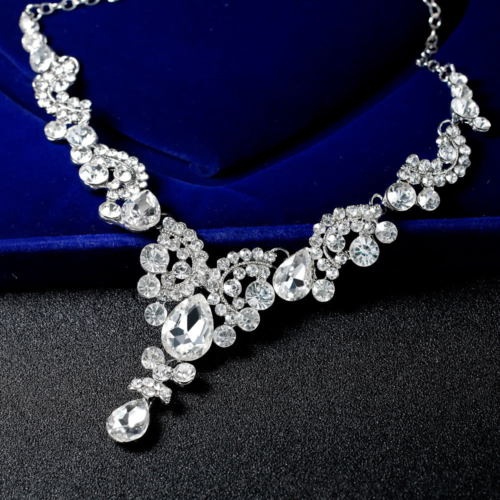 Bridal Necklace Set Fashion High-Grade Crystal Necklace Earring Jewelry Two-Piece Set