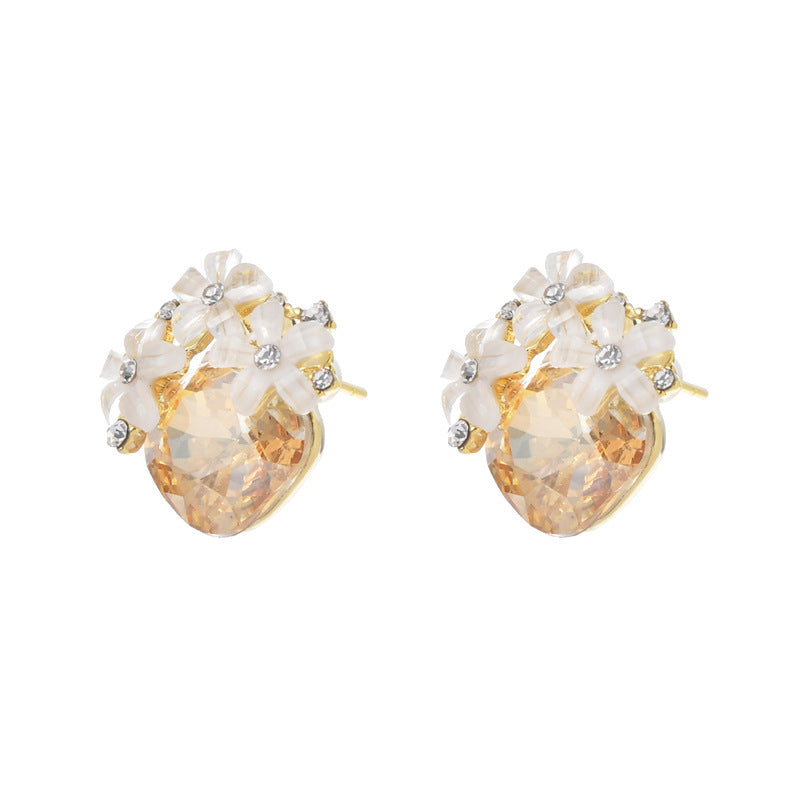 New Trendy Temperament Earrings Female S925 Silver Needle Early Spring Crystal Petal Earrings Personality Retro Style Earrings