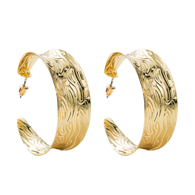 Ins Exaggerated Earrings Female Retro Simple Geometric Bump C-Shaped Earrings Gold Earrings Personality Creative Earrings
