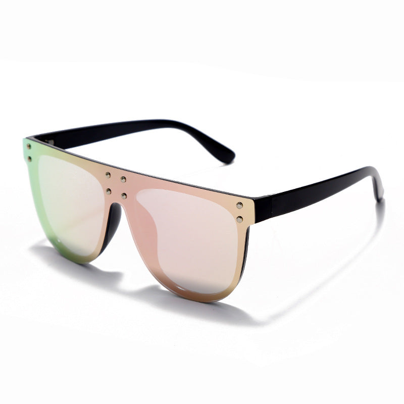 New Conjoined Large-Frame Sunglasses Fashion Rivets Colorful Mercury Sunglasses Women's Semi-Circular Frame Glasses