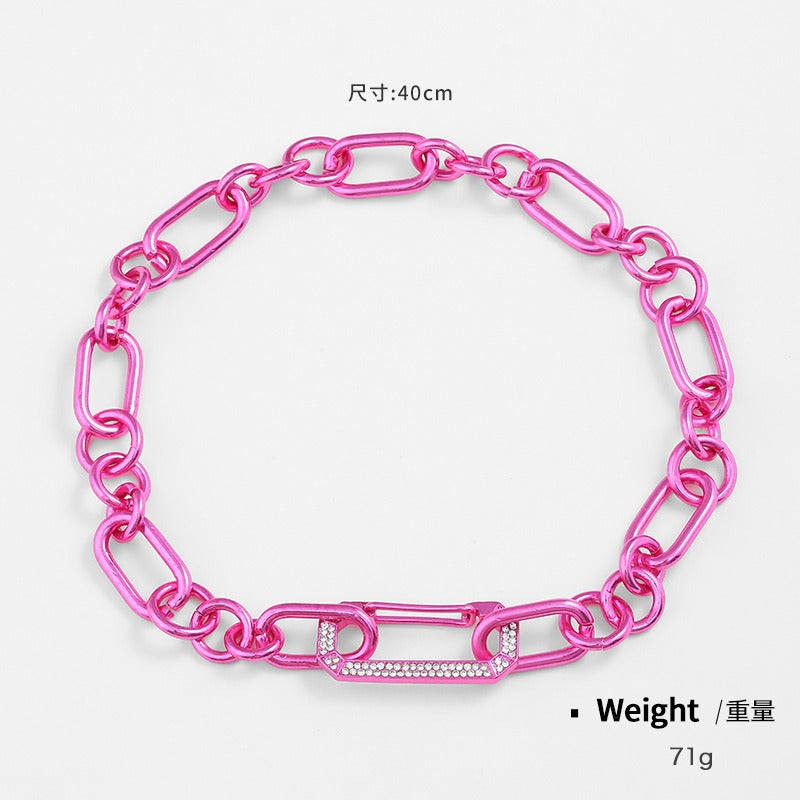Kenjay Digital Color Thick Chain Fushica Pink Chunky Chain Earrings Necklace Bracelet Set
