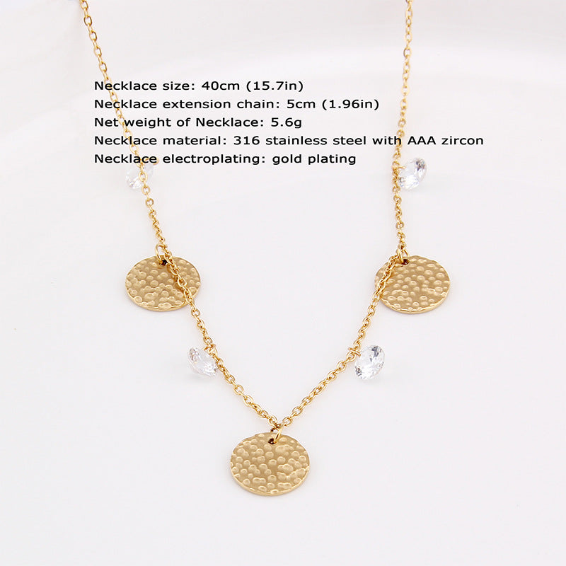 Stainless Steel Titanium Gold Gold Geometric Zircon Crystal Pendant Necklace Cross Chain Necklace Gold Plated