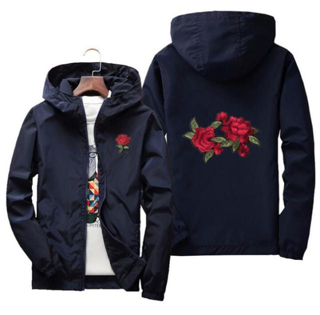 Rose Jacket Windbreaker Men And Women's Jacket New Fashion White And Black Roses Outwear Coat