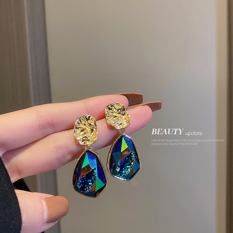 Silver Needle Pleated Geometric Earrings Personality Earrings ins Design Sense Fashion Retro Light Luxury Earrings