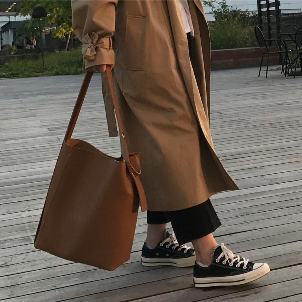 Fashion all-match bucket bag simple style pu leather one shoulder women's handbags female bag