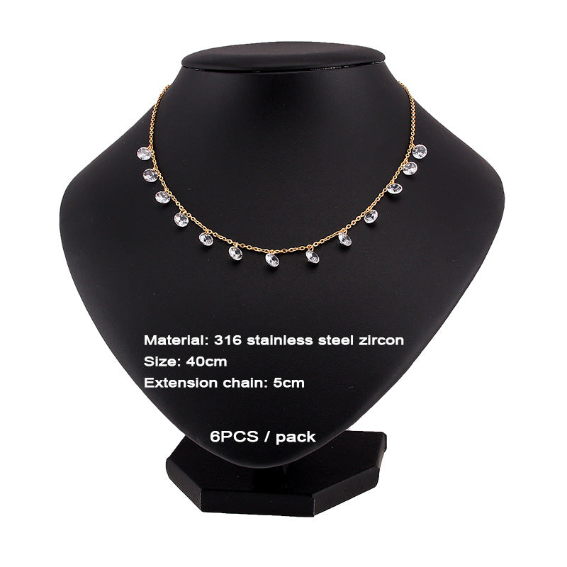 Stainless Steel Titanium Gold Gold Geometric Zircon Crystal Pendant Necklace Cross Chain Necklace Gold Plated