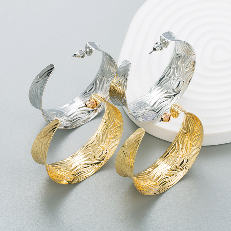 Ins Exaggerated Earrings Female Retro Simple Geometric Bump C-Shaped Earrings Gold Earrings Personality Creative Earrings
