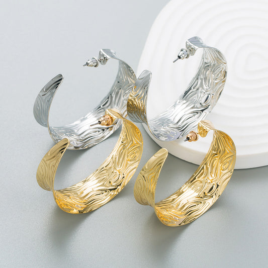 Ins Exaggerated Earrings Female Retro Simple Geometric Bump C-Shaped Earrings Gold Earrings Personality Creative Earrings