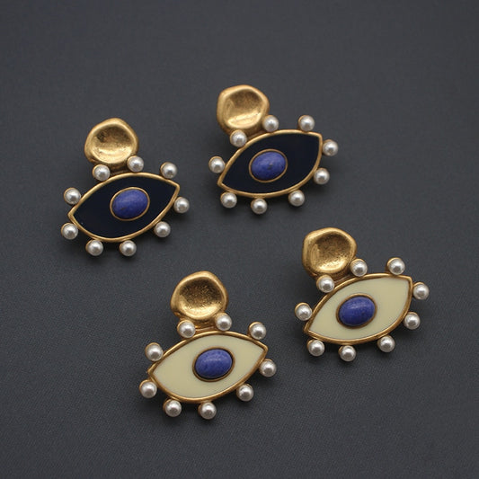 designer Eye enamel stone vintage pearl stud earrings for women new cool girls rock geometry punk piercing