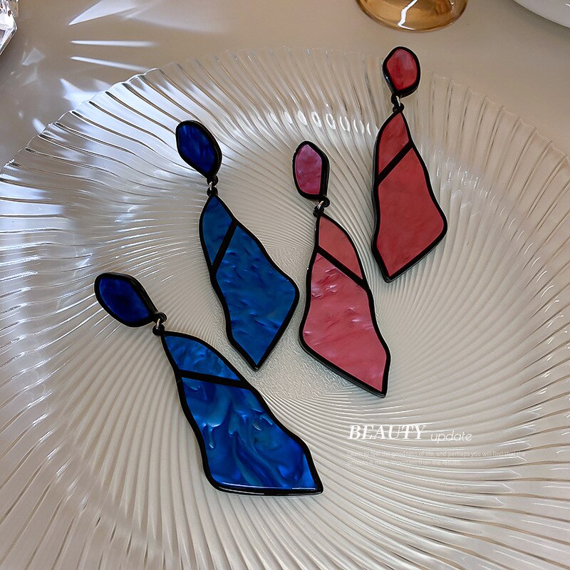 Minar Korean Trendy Pink Blue Color Arcylic Dangle Earrings for Women Irregular Geometric Hanging Earring Party Jewelry