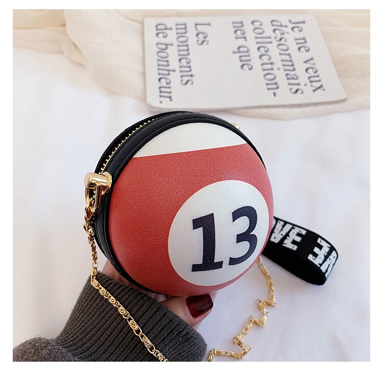 Novel Billiard Digital Round Girls Shoulder Chain Bag Purses and Handbags Crossbody Mini Bag Women Clutch Bag Totes Leather Bag