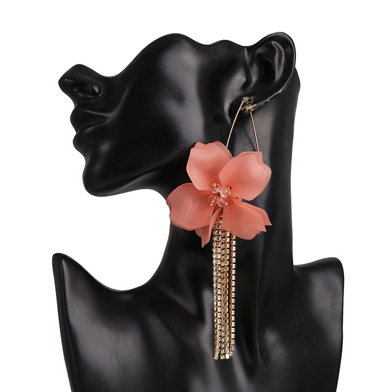 Ins Exaggerated Earrings Popular Floral Acrylic Long Flower Tassel Earrings Ear Hook Earrings