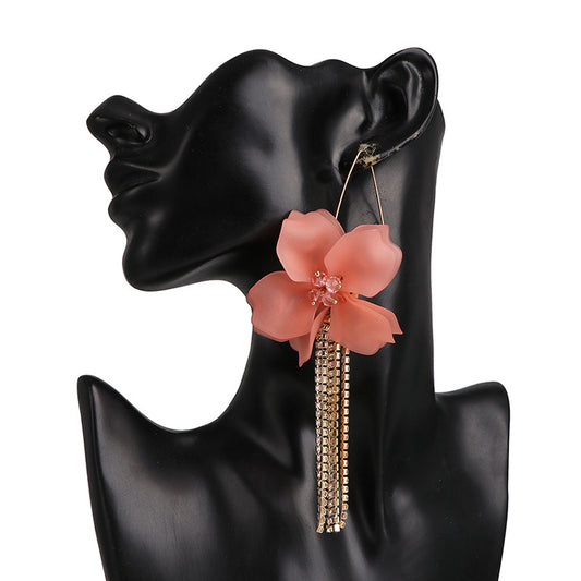 Ins Exaggerated Earrings Popular Floral Acrylic Long Flower Tassel Earrings Ear Hook Earrings