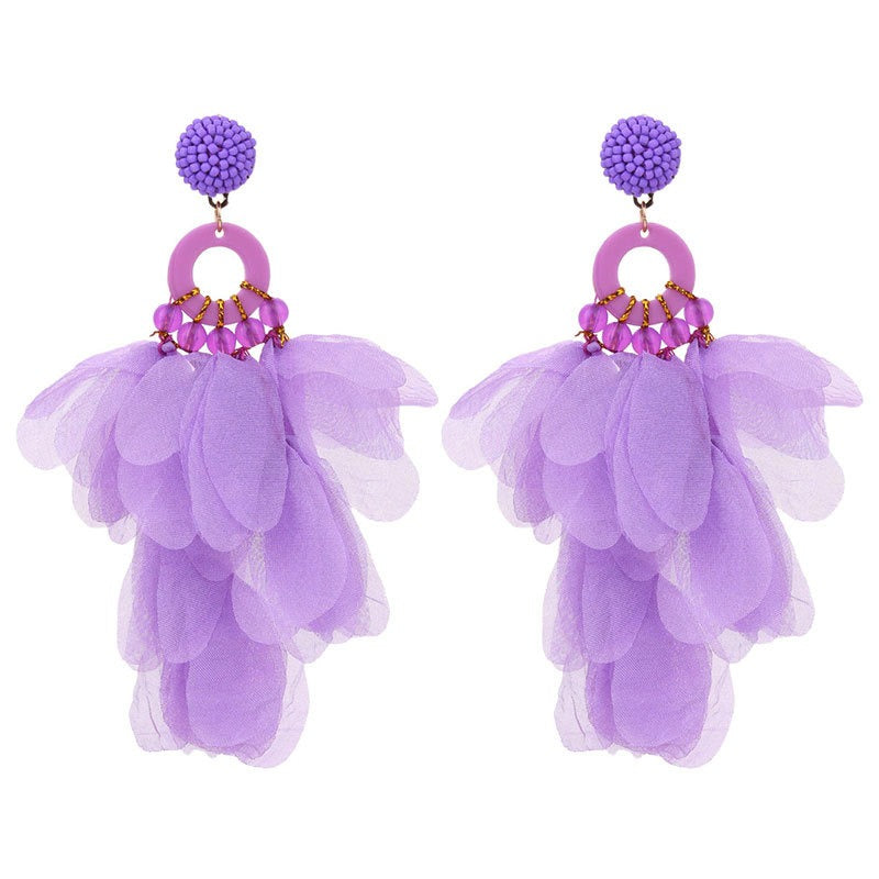 Handmade fabric floral earrings for women's long style earrings and earrings