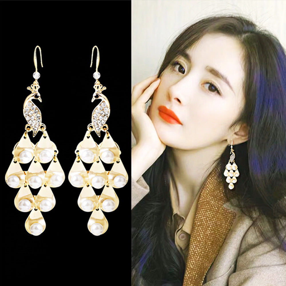 Korean Style Fashion Phoenix Super Fairy Exaggerated Earrings Wholesale High-End Temperament Long Earrings New Earrings