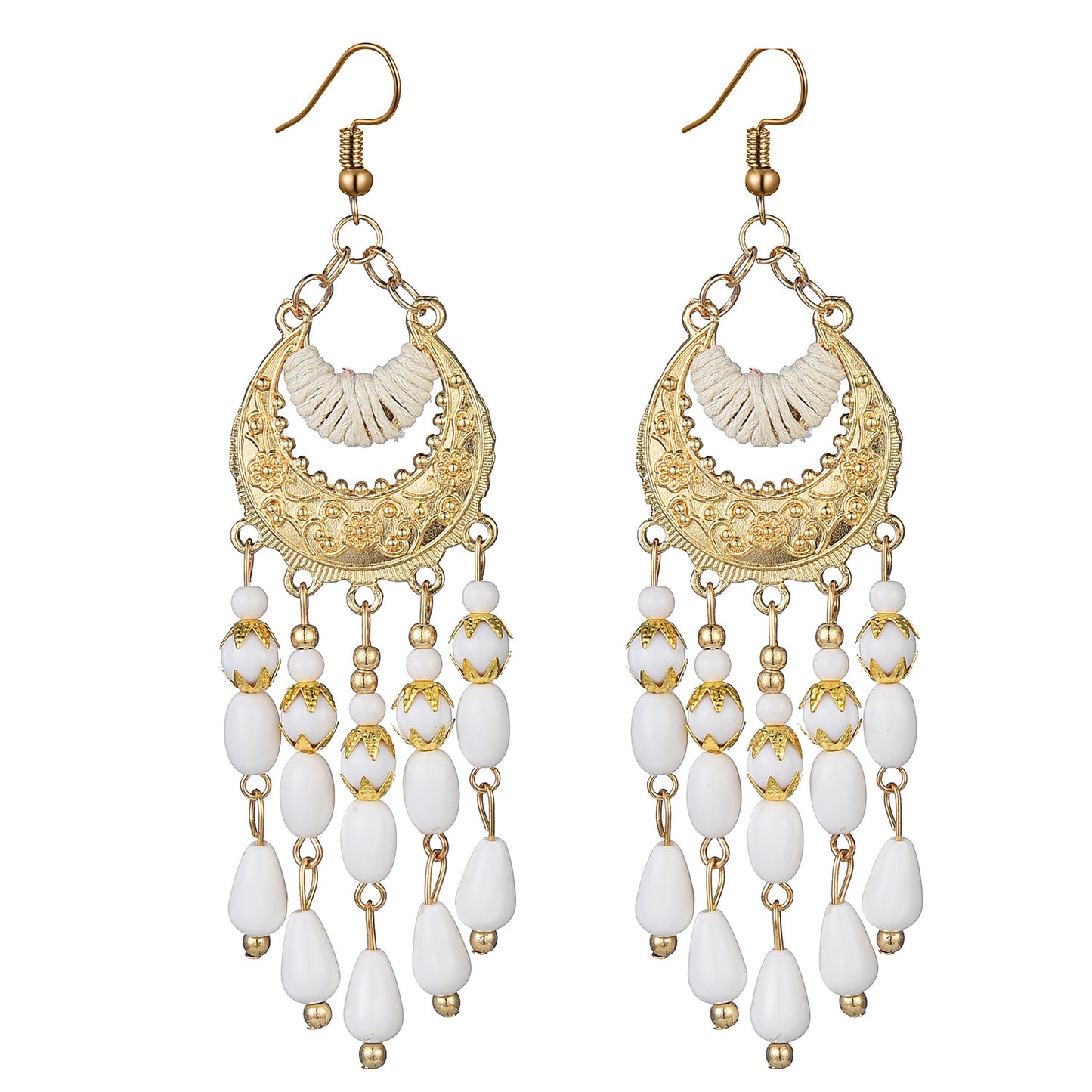 Bohemian Ethnic Earrings Long Vintage Tassel Bead Earrings Carved Earrings