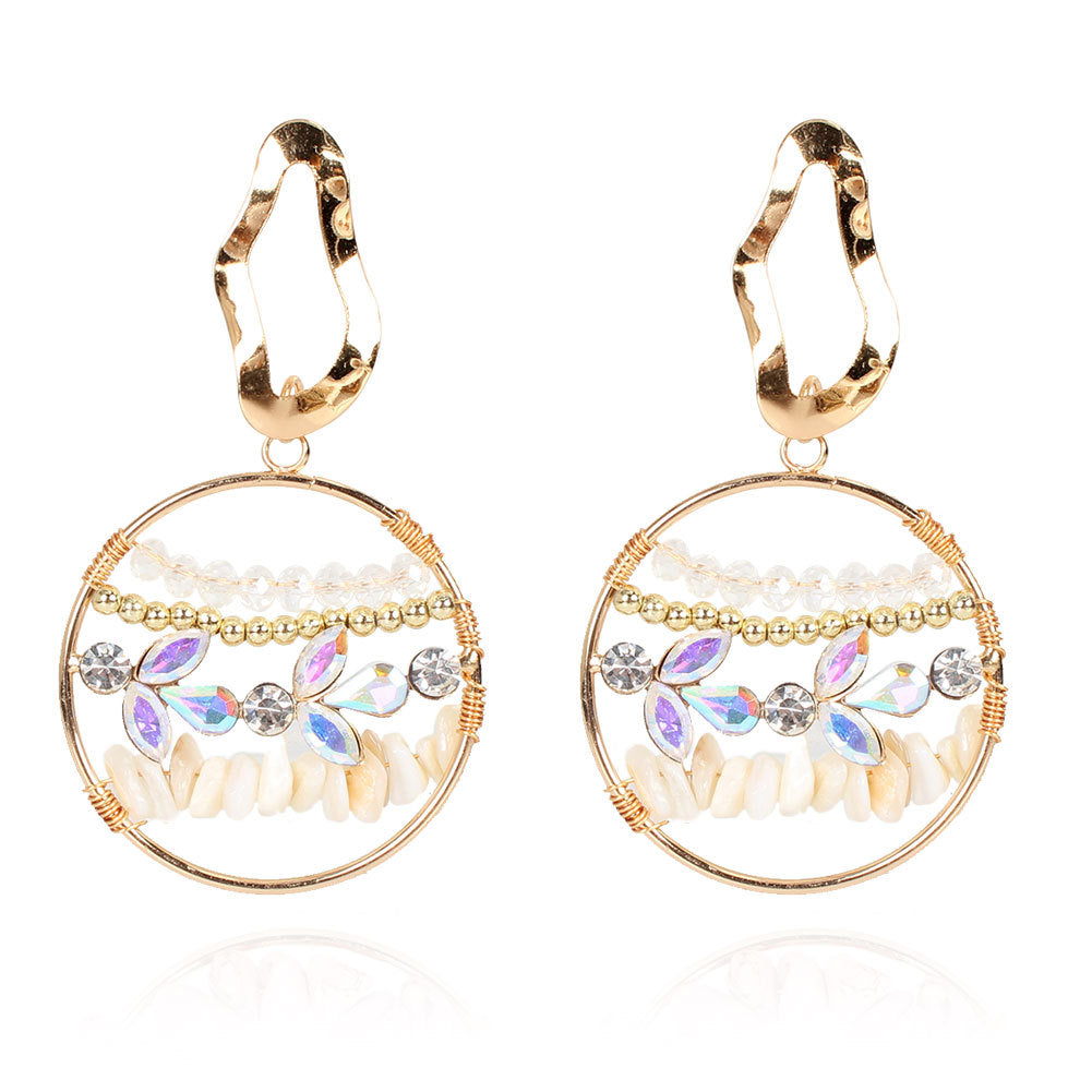 Alloy Irregular Earrings Color Crystal Rice Beads Round Earrings Creative Earrings Female