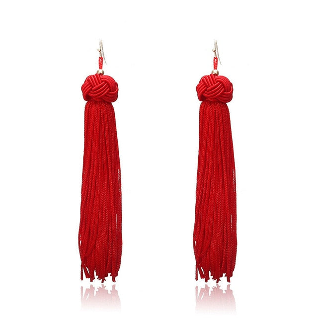 New Bohemian Gold Color Tassel Long Earrings brinco many colors Silk Hanging Earrings For Women Jewelry Dangle Earring