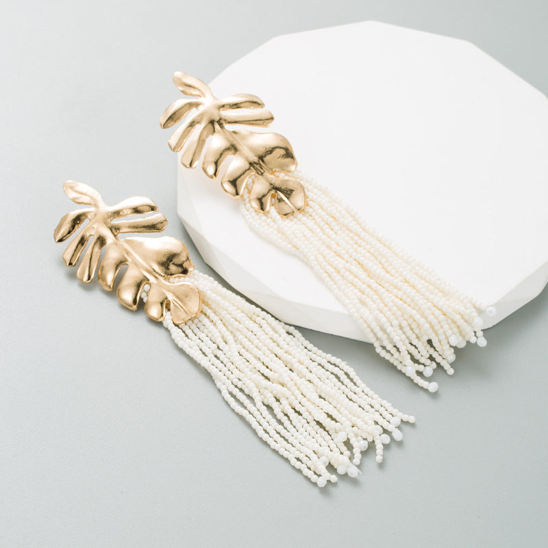 Ins Bohemian Fashion Long Earrings Handmade Rice Beads Fashion Earrings Exaggerated Popular Earrings