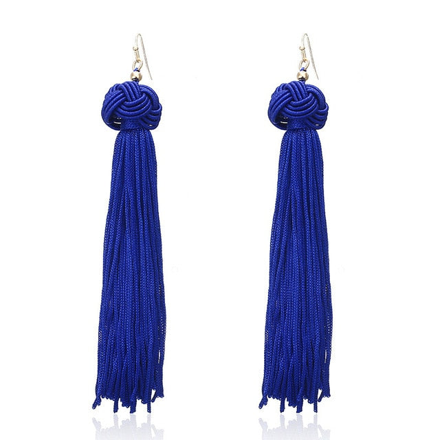 New Bohemian Gold Color Tassel Long Earrings brinco many colors Silk Hanging Earrings For Women Jewelry Dangle Earring