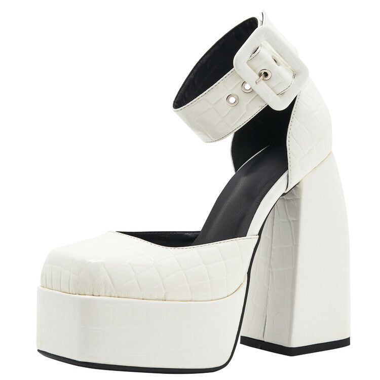 Fashion High Heel Hollow Sandals Platform Baotou Chunky Heel Large Size Single Shoes