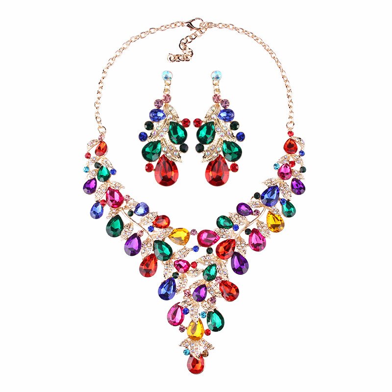 Exaggerated Rhinestone Necklace Earring Set Women's Dress Party Accessories