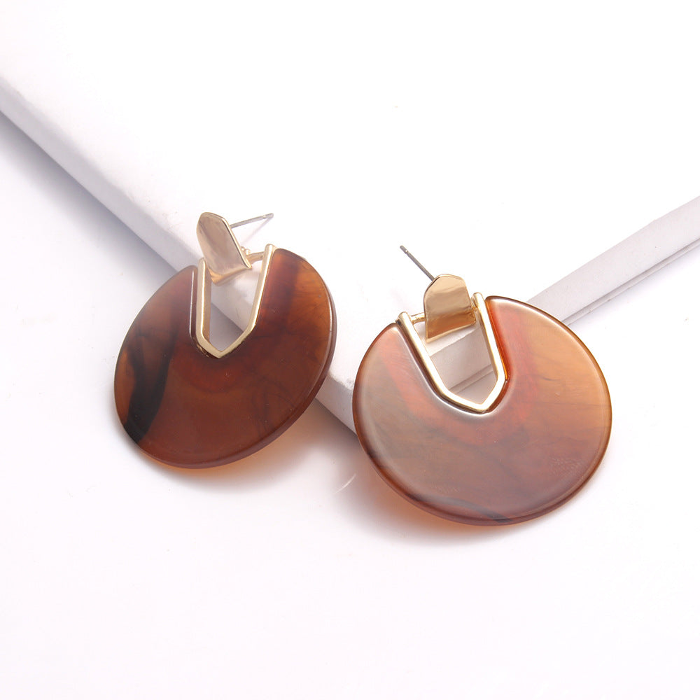 Retro Creative Painted Earrings Literature And Art Harajuku Graffiti Acetic Acid Earrings Female Geometric Acrylic Round Earrings