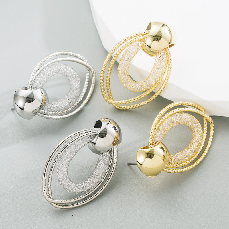 New Creative Hollow Earrings Mesh Set Rhinestone Geometric Earrings For Women