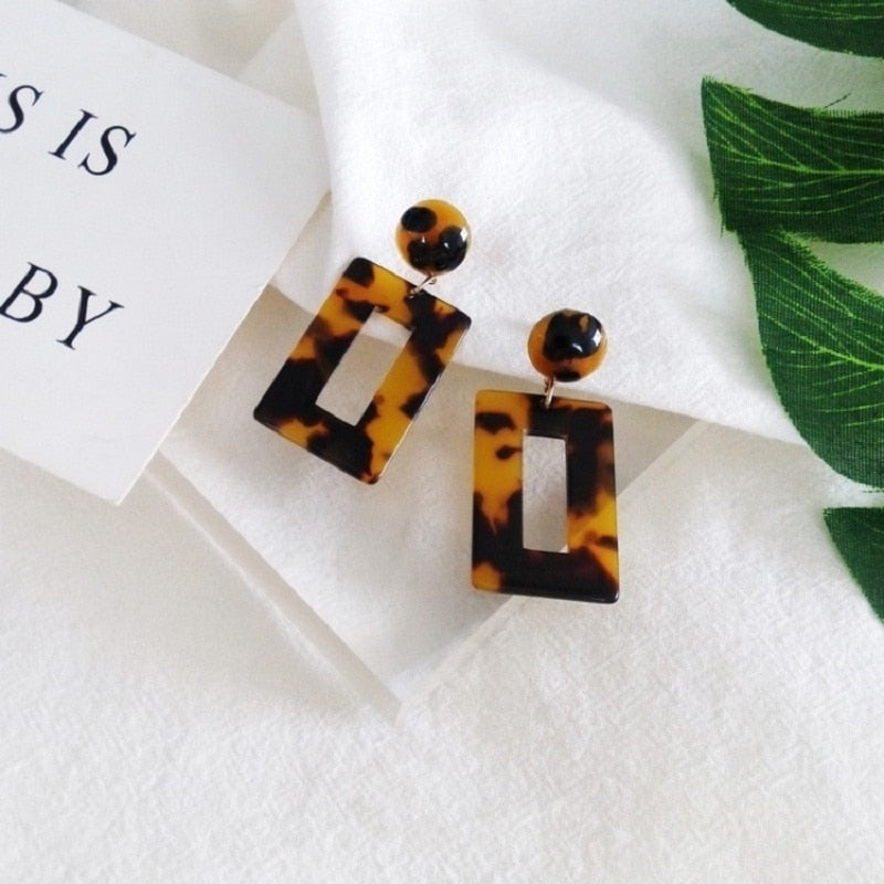 Leopard Acetate Earrings Personality Geometric Round Brown Acrylic Long Gangle Earrings