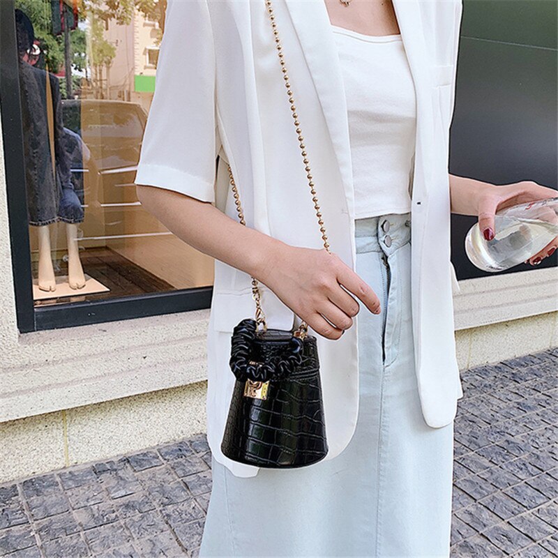 women's bag  Original Design Handbag Fashion Handbag Crocodile Pattern Bucket Bag Chain Slung Portable Shoulder Bag