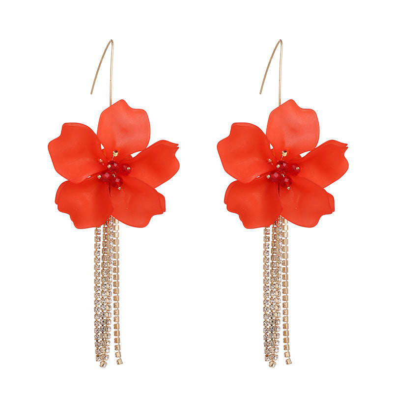 Ins Exaggerated Earrings Popular Floral Acrylic Long Flower Tassel Earrings Ear Hook Earrings
