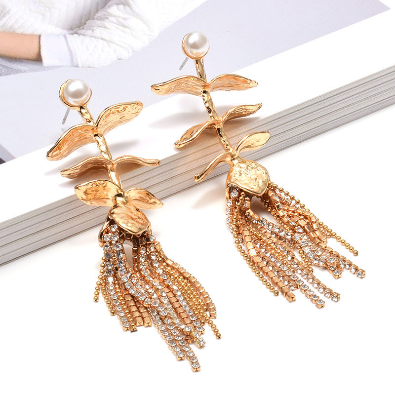 Fashion Ladies Earrings Tassel Plant Metal Jewelry